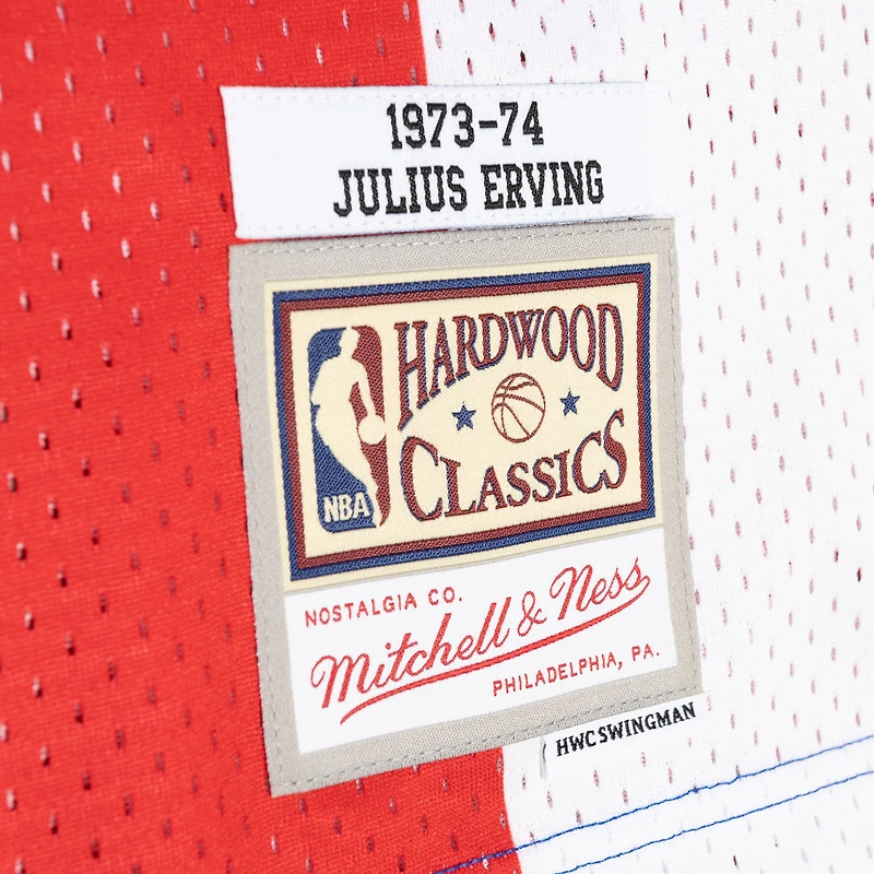 Maillot Homme Mitchell & Ness Julius Erving Bleu/Rouge Hardwood Classics 1973/74 Split Swingman