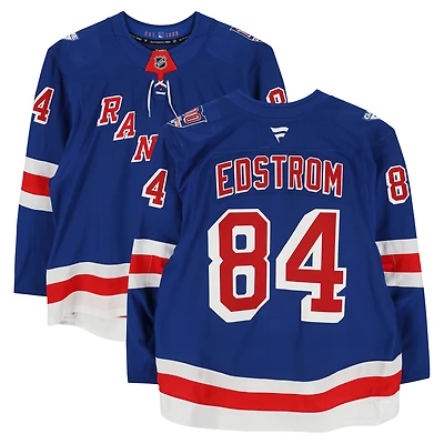 Maillot bleu n° 84 porté par Adam Edstrom des Rangers de New York lors de la saison 2025-2026 de la LNH.