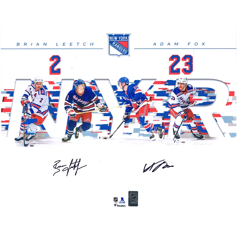 Photographie double signée par Adam Fox et Brian Leetch des Rangers de New York, 16" x 20"