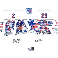 Photographie double signée par Adam Fox et Brian Leetch des Rangers de New York, 16" x 20"
