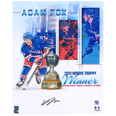 Photo stylisée 16'' x 20'' d'Adam Fox, joueur des New York Rangers, édition 2021, signée par Norris