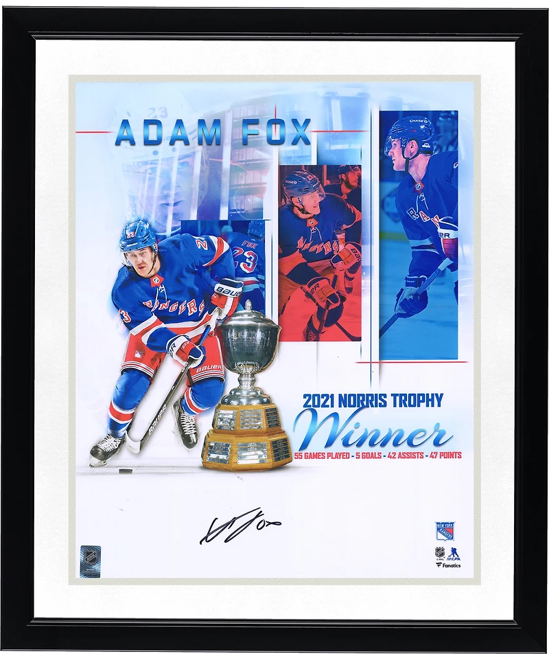 Adam Fox New York Rangers Autographed 16'' x 20'' 2021 Norris Stylized Photograph