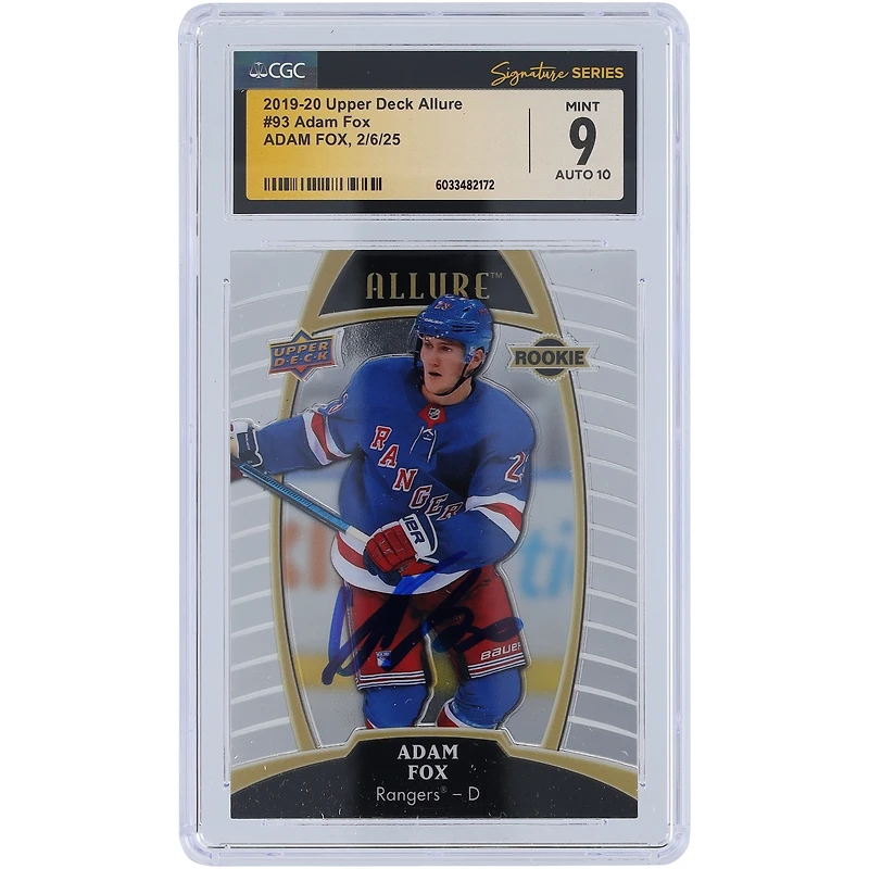 Adam Fox New York Rangers Autographed 2019-20 Upper Deck Allure #93 CGC Fanatics Witnessed Authenticated /10 Rookie Card