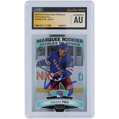 Carte de recrue authentifiée signée Adam Fox des Rangers de New York 2019-20 Upper Deck O-Pee-Chee Platinum #178 CGC Fanatics