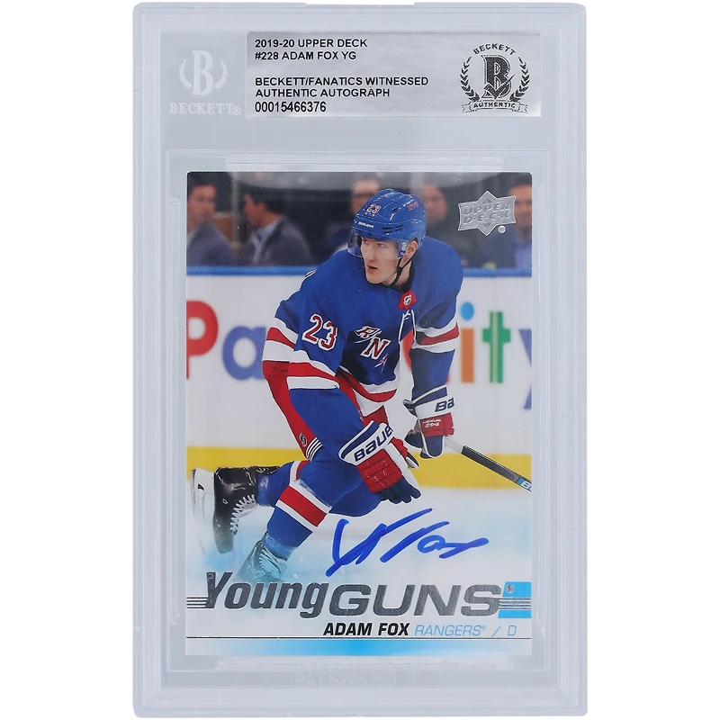 Carte de recrue authentifiée autographiée par Adam Fox des Rangers de New York 2019-20 Upper Deck Series 1 Young Guns #228 Beckett Fanatics