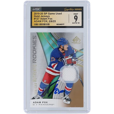 Adam Fox New York Rangers Autographié 2019-20 Upper Deck SP Game Used Gold Jersey Relic #127 #/599 CGC Fanatics Witnessed Authenticated /10 Rookie Card