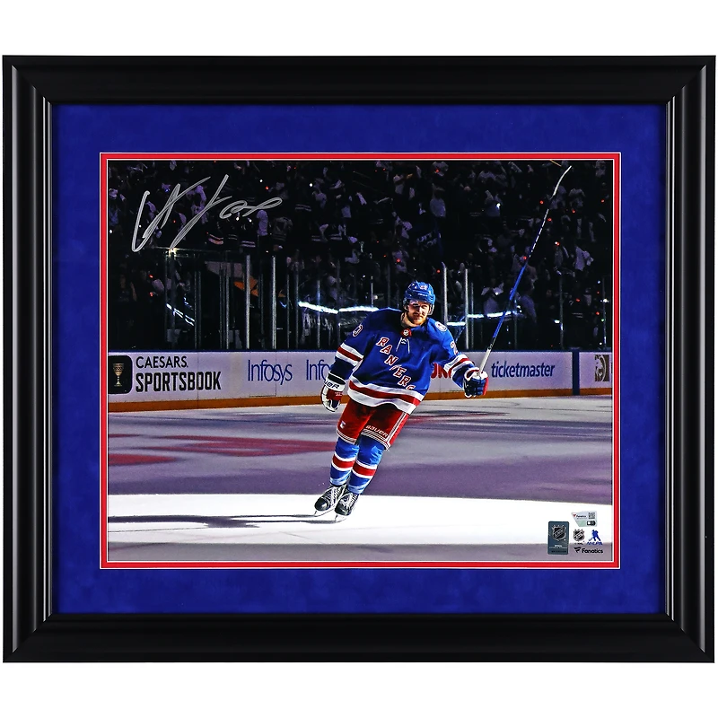Adam Fox New York Rangers Autographed Framed 16" x 20" Blue Jersey Postgame Salute Photograph - Suede Matting