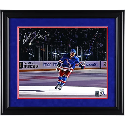 Adam Fox New York Rangers Autographed Framed 16" x 20" Blue Jersey Postgame Salute Photograph - Suede Matting