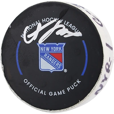Adam Fox New York Rangers Autographed Game-Used Goal Puck from October 19, 2023 vs. Nashville Predators