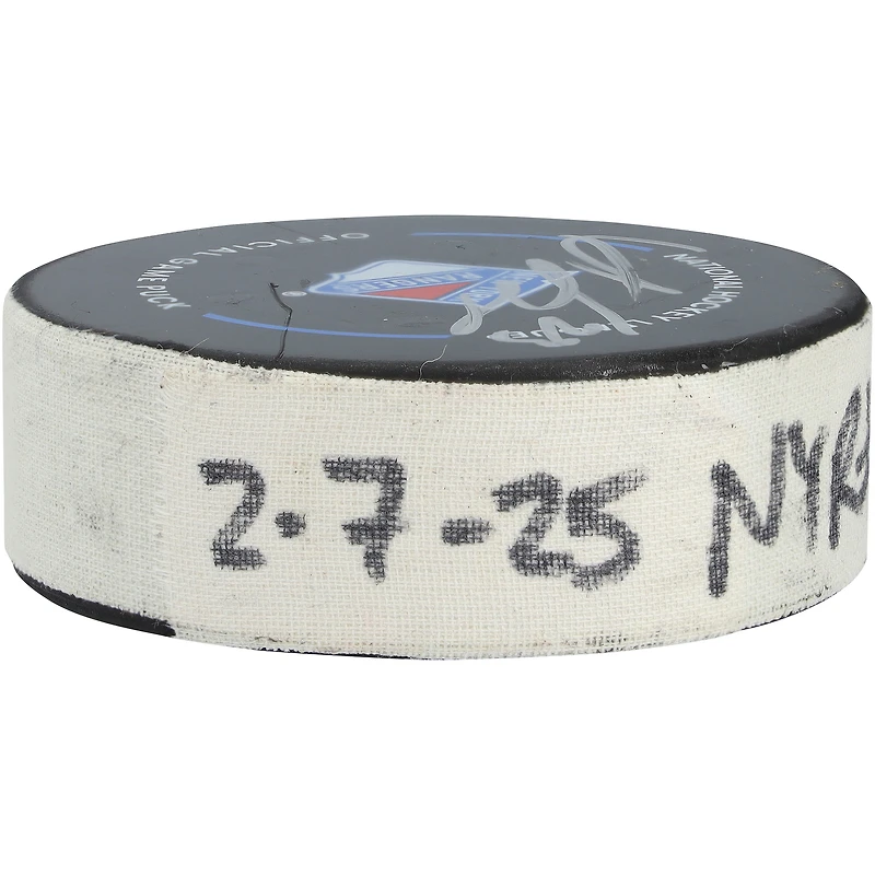 Adam Fox New York Rangers Autographed Game-Used Goal Puck vs. Pittsburgh Penguins on February 7, 2025