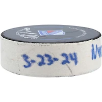Adam Fox New York Rangers Autographed Game-Used Goal Puck with Inscriptions from Game vs. Florida Panthers on March 23, 2024