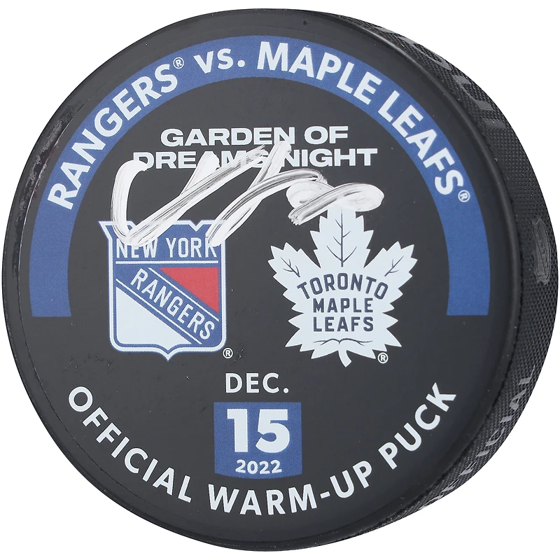Adam Fox New York Rangers Autographed Practice-Used Puck Used During Warmups vs. Toronto Maple Leafs on December 15, 2022