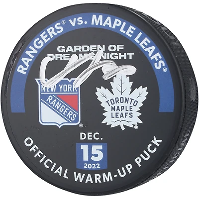 Adam Fox New York Rangers Autographed Practice-Used Puck Used During Warmups vs. Toronto Maple Leafs on December 15, 2022