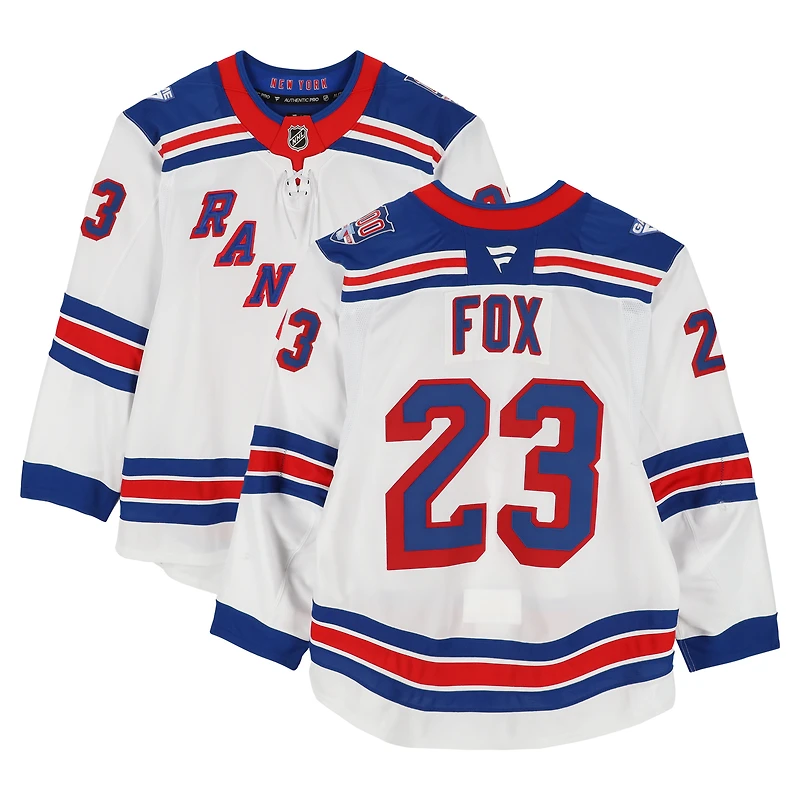 Adam Fox New York Rangers Game-Used #23 White Jersey vs. Buffalo Sabres on October 9, 2024