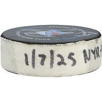 Alexis Lafreniere New York Rangers Autographed Game-Used Goal Puck vs. Dallas Stars on January 7, 2025 - First of Two Goals Scored
