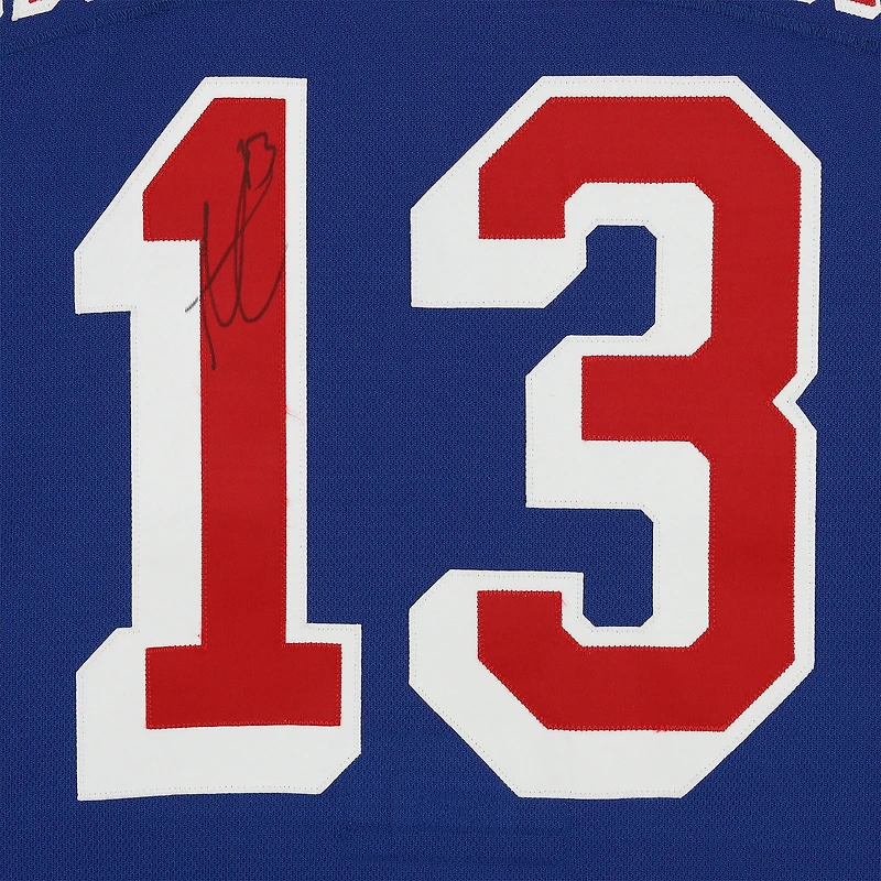 Maillot bleu n° 13, porté en match et autographié par Alexis Lafrenière des Rangers de New York, série 3, saison 2024-2025 de la LNH.