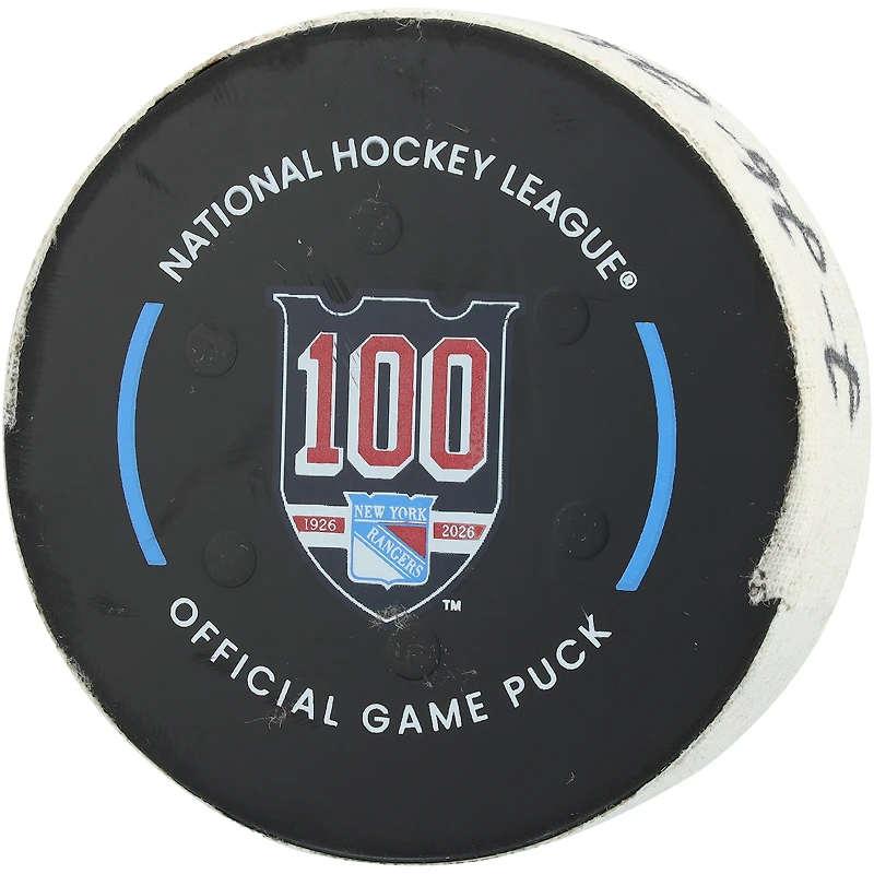 Alexis Lafreniere New York Rangers Game-Used Goal Puck from February 26, 2026 vs. Philadelphia Flyers