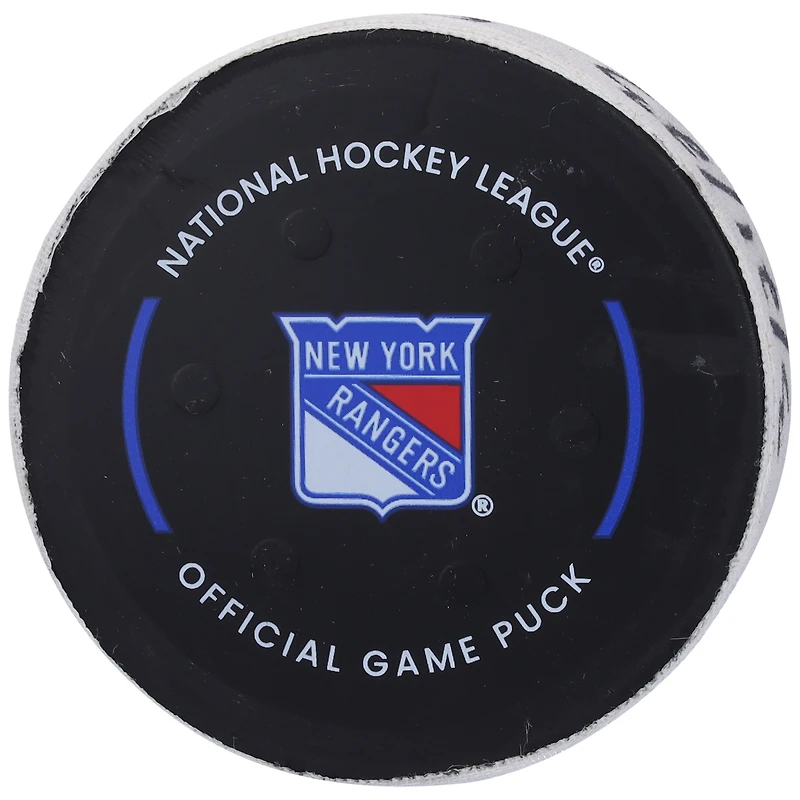 Alexis Lafreniere New York Rangers Game-Used Goal Puck from February 6, 2023 vs. Calgary Flames