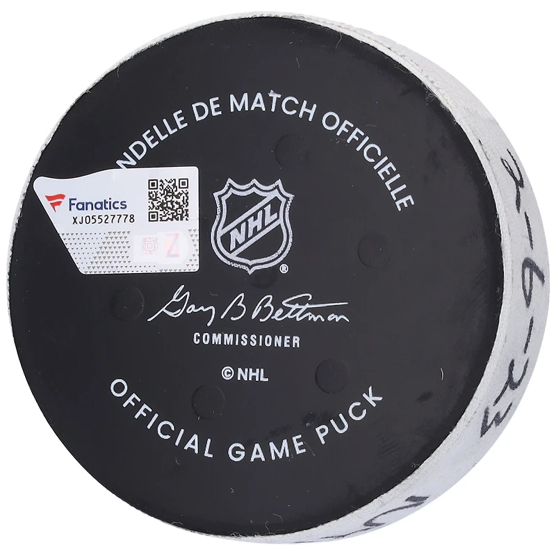 Alexis Lafreniere New York Rangers Game-Used Goal Puck from February 6, 2023 vs. Calgary Flames