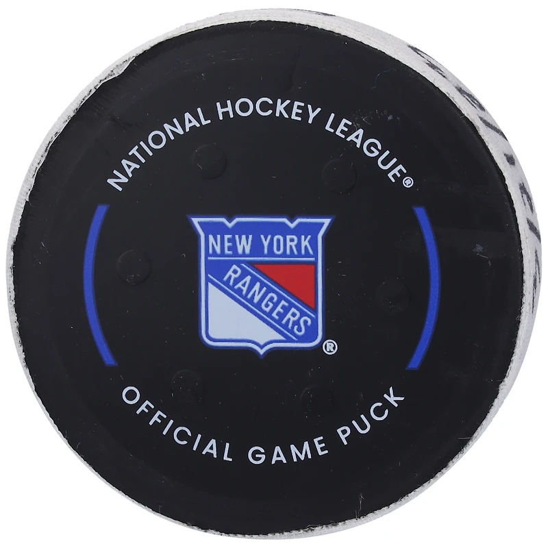 Alexis Lafreniere New York Rangers Game-Used Goal Puck from February 8, 2023 vs. Vancouver Canucks