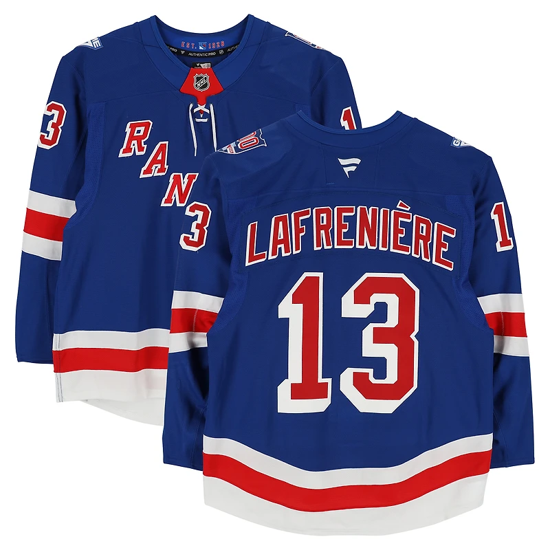 Maillot bleu n° 13 porté par Alexis Lafrenière (Rangers de New York) lors de la saison 2025-2026 de la LNH (série 3).