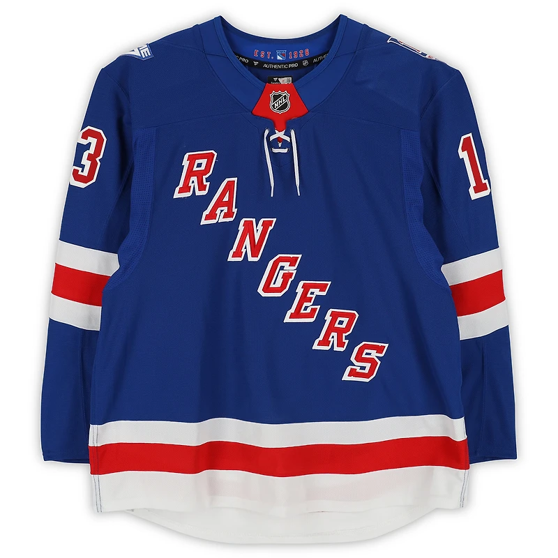 Maillot bleu n° 13 porté par Alexis Lafrenière (Rangers de New York) lors de la saison 2025-2026 de la LNH (série 3).