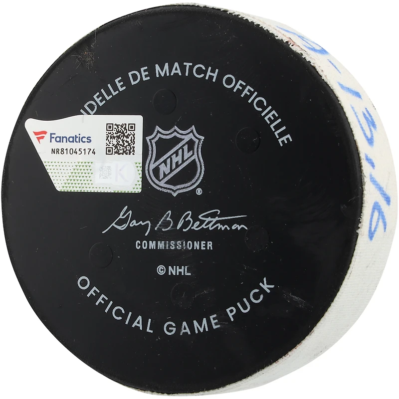 Rondelle de but utilisée par Artemi Panarin des Rangers de New York contre les Blue Jackets de Columbus, le 9 mars 2025