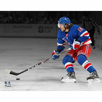 Artemi Panarin New York Rangers Unsigned Blue Jersey Stopping Spotlight Photograph