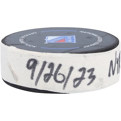 Blake Wheeler New York Rangers Game-Used Goal Puck vs. New York Islanders on September 26, 2023