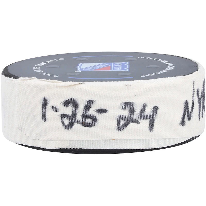 Blake Wheeler New York Rangers Game-Used Goal Puck vs. Vegas Golden Knights on January 26, 2024