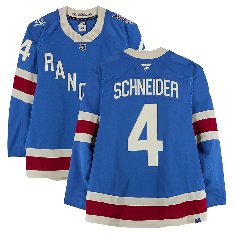 Braden Schneider New York Rangers Game-Used #4 Blue Centennial Jersey vs. Boston Bruins on January 26, 2026