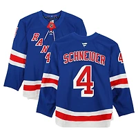 Maillot bleu n° 4 de Braden Schneider des Rangers de New York, série 3, utilisé lors de la saison 2024-25 de la LNH
