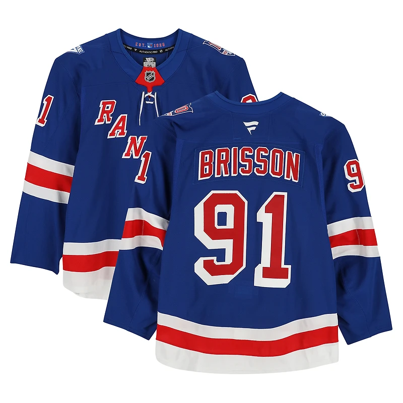 Maillot bleu n° 91 porté par Brendan Brisson, Rangers de New York, lors de la saison 2025-2026 de la LNH.