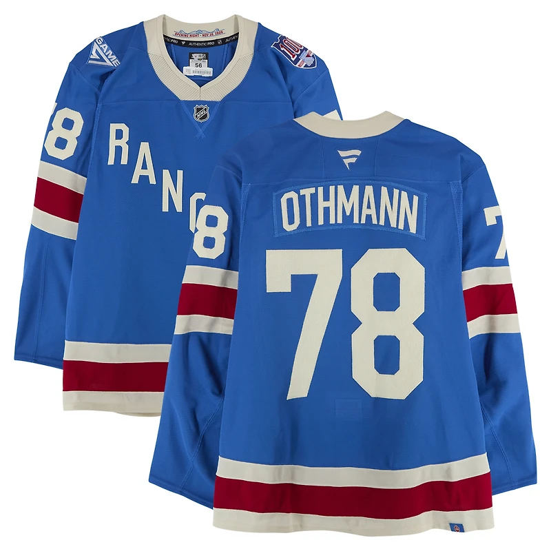 Maillot bleu du centenaire n° 78 porté par Brennan Othmann, des Rangers de New York, contre les Bruins de Boston le 26 janvier 2026.