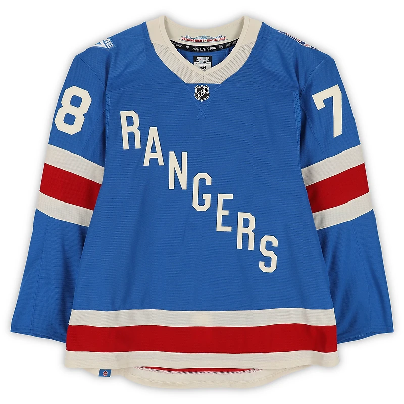 Maillot bleu du centenaire n° 78 porté à l'entraînement par Brennan Othmann des Rangers de New York contre les Hurricanes de la Caroline le 5 février 2026