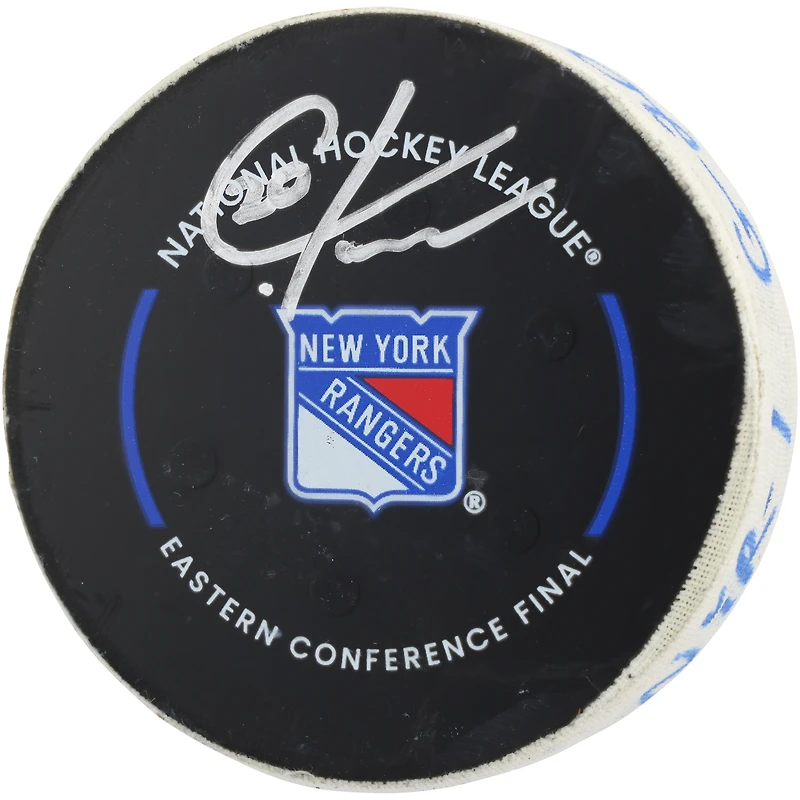 Rondelle de but dédicacée par Chris Kreider des Rangers de New York lors du match du 30 mai 2024 contre les Panthers de la Floride