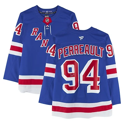 Maillot bleu autographié de Gabe Perreault, Rangers de New York, Fanatics Premium