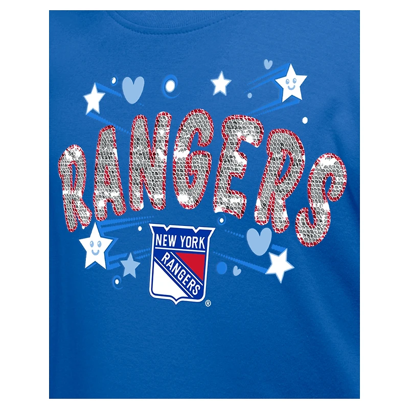T-shirt à paillettes bleu New York Rangers pour fille Era Youth