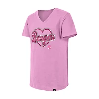 Girl's Youth New Era  Pink York Rangers Flip Sequin V-Neck T-Shirt