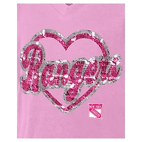 T-shirt à col en V sequins inversés rose New York Rangers de Era pour fille