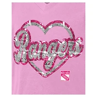 Girl's Youth New Era  Pink York Rangers Flip Sequin V-Neck T-Shirt
