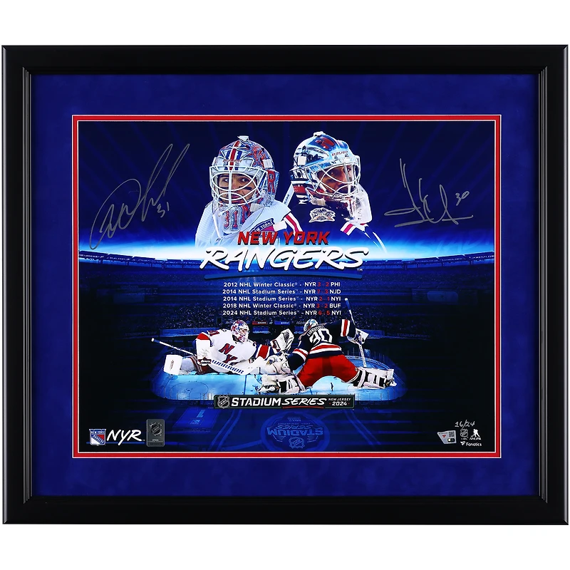 Henrik Lundqvist & Igor Shesterkin New York Rangers Autographed Framed 16" x 20" Outdoor Game Stylized Photograph - Limited Edition of 24 - Suede Matting