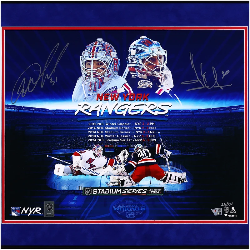 Henrik Lundqvist & Igor Shesterkin New York Rangers Autographed Framed 16" x 20" Outdoor Game Stylized Photograph - Limited Edition of 24 - Suede Matting