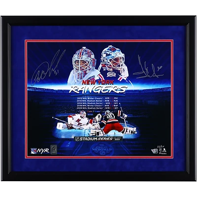 Henrik Lundqvist & Igor Shesterkin New York Rangers Autographed Framed 16" x 20" Outdoor Game Stylized Photograph - Limited Edition of 24 - Suede Matting
