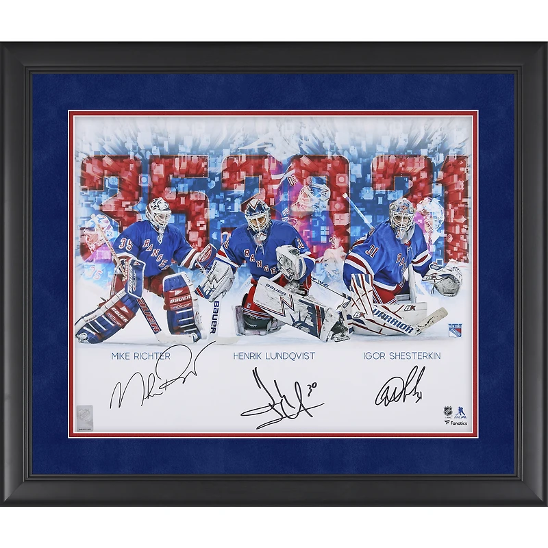Henrik Lundqvist, Igor Shesterkin & Mike Richter New York Rangers Autographed Framed 16" x 20" Stylized Photograph 