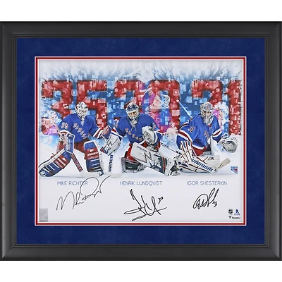Henrik Lundqvist, Igor Shesterkin & Mike Richter New York Rangers Autographed Framed 16" x 20" Stylized Photograph 