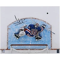 Henrik Lundqvist New York Rangers Autographed 16" x 20" Overhead Blocker Save Photograph