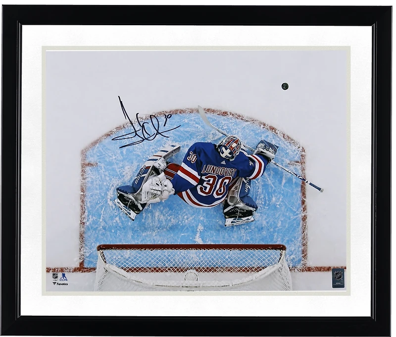Henrik Lundqvist New York Rangers Autographed 16" x 20" Overhead Blocker Save Photograph
