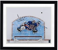 Henrik Lundqvist New York Rangers Autographed 16" x 20" Overhead Blocker Save Photograph