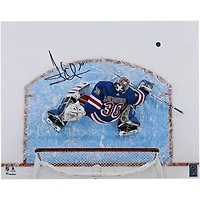 Henrik Lundqvist New York Rangers Autographed 16" x 20" Overhead Blocker Save Photograph